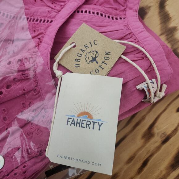 Faherty Carmel Cactus Flower Pink Eyelet Blouse Lined Small Organic Cotton - Picture 9 of 16